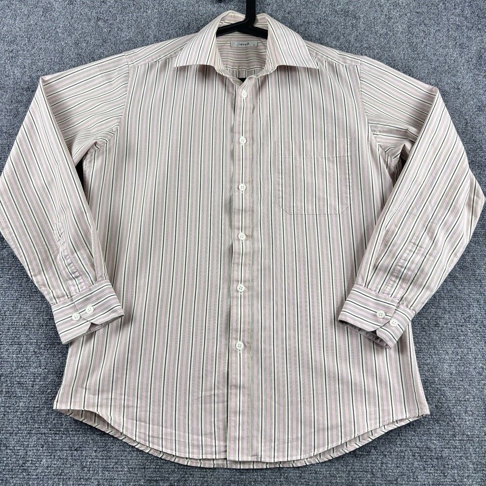 iFIT6 Mens 95 Shirt Pink Striped Long Sleeve Pocket Cotton